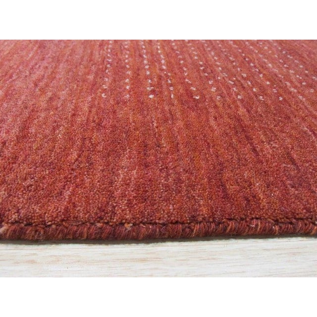 Contemporary 10x14 Coral Hand-Knotted Wool Striated Field Geometric Modern Carpet Rug For Sale - Image 3 of 4