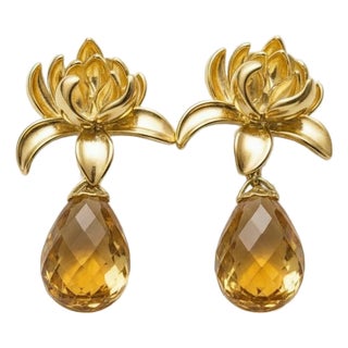 Lotus Citrine Drop Earrings, Pair For Sale