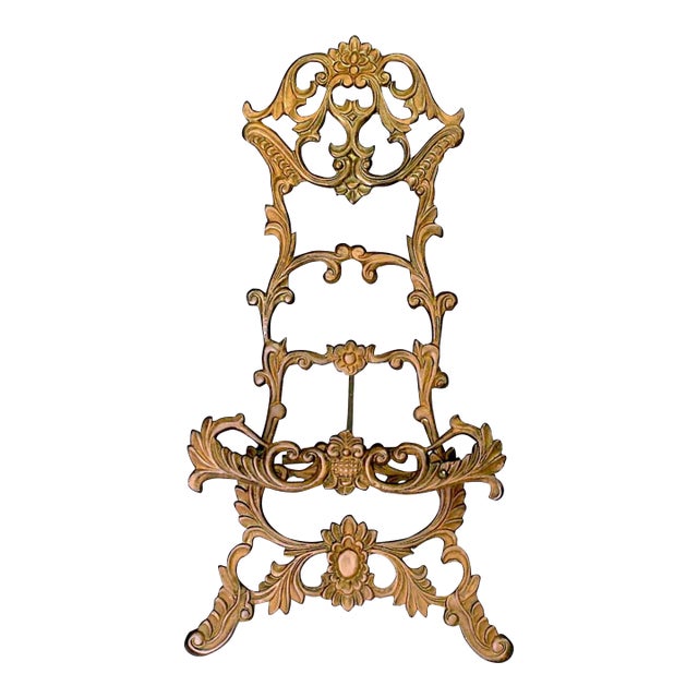 Ornate Antique Gilt Cast Bronze / Golden Brass Easel or Display Stand For Sale