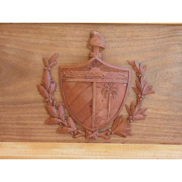 Mid-Century Modern Treasure Wood Cigar Humidor Coat of Arms- Circa 1940 For Sale - Image 3 of 9