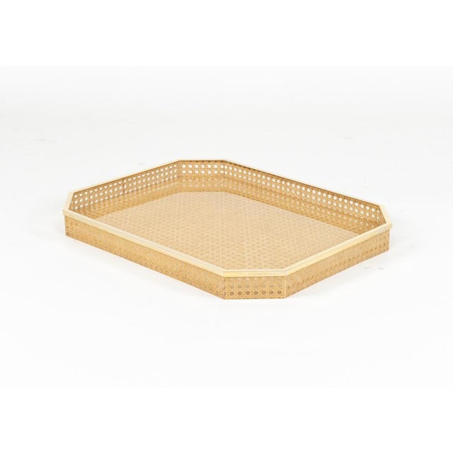 Mid-Century Modern Serving Tray in Rattan and Brass from Christian Dior, 1970s For Sale - Image 9 of 15