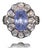 Gia Certified Natural 4cts vs F Diamond No Heat Violet Sapphire 18k Gold Art Deco Etruscan Halo Ring, Size 5.5 For Sale