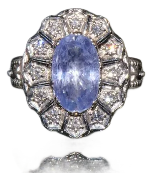Gia Certified Natural 4cts vs F Diamond No Heat Violet Sapphire 18k Gold Art Deco Etruscan Halo Ring, Size 5.5