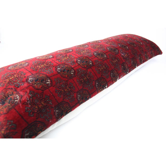 2000 - 2009 Handmade Decorative Red Color Lumbar Rug Pillow Cover -16'' X 47'' For Sale - Image 5 of 9