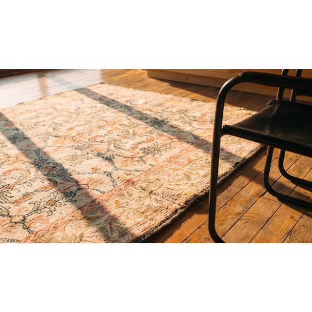 1920s Ivory Taupe Orange Antique N. Indian Agra Cotton Carpet 4'6" X 7'4" Geometric Rug For Sale - Image 9 of 9