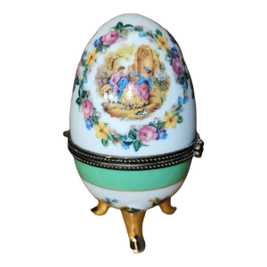 Mid Century Handpainted Limoges Egg Shaped Trinket Box