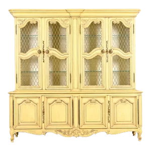 Karges French Provincial Louis XV Cream Lacquered Breakfront Bookcase Cabinet, Circa 1960s