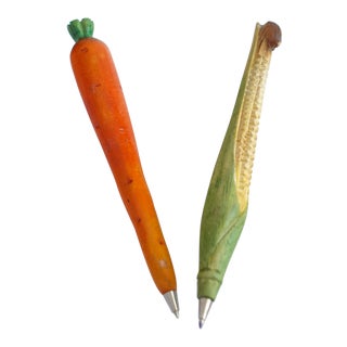 Vintage Hand-Painted Wood Veggie Pens - a Pair For Sale