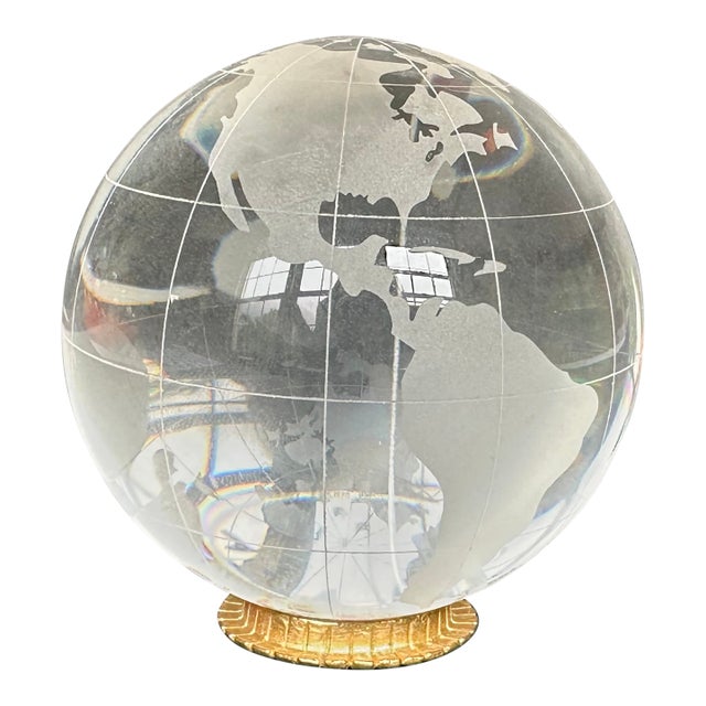 Glass World Globe With Brass Base For Sale