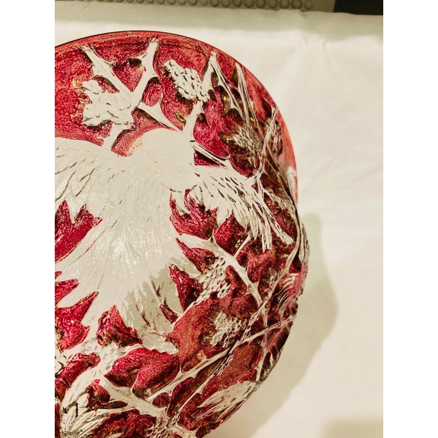 Art Deco 1920s Consolidated Glass Sculptural Cockatoo Cranberry Flashed Bowl For Sale - Image 3 of 5