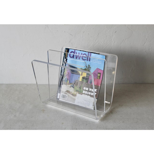 Vintage Modern Heavy Lucite Acrylic Two Section Magazine Holder Built-in Handle. Thick lucite "W" shape magazine rack in...