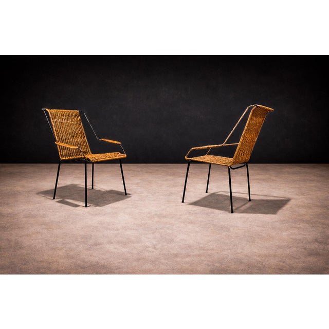 1950s Pair of Armchairs Wicker & Iron, Carlo Hauner, 1950s For Sale - Image 5 of 9
