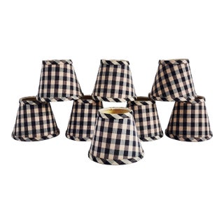Vintage Black & Linen Chandelier Shades- Set of 8 For Sale