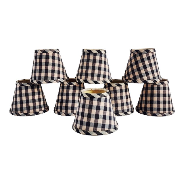 Vintage Black & Linen Chandelier Shades- Set of 8 For Sale