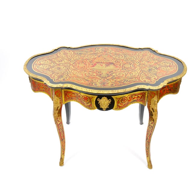 Late 19th Century Antique French Continental Bronze Ormolu Mounted Boulle Style Desk/Center Table For Sale - Image 5 of 12
