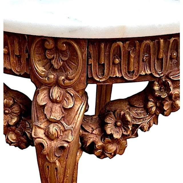 Rococo 19th-Century Rococo Revival Carved Wood and Marble Accent Table For Sale - Image 3 of 7