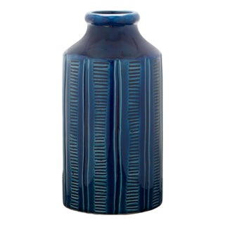 Blue Etched Terra Cotta Vase 10"H For Sale