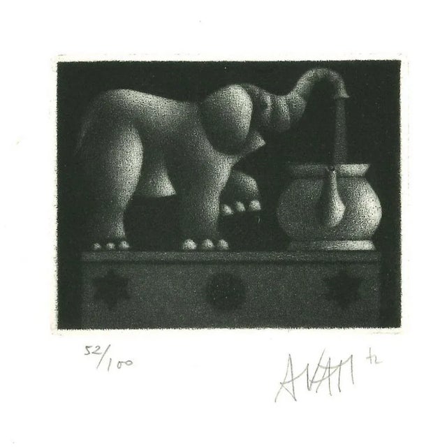 Elephant - Original Etching on Paper by Mario Avati - 1970s 1970s For Sale - Image 3 of 3