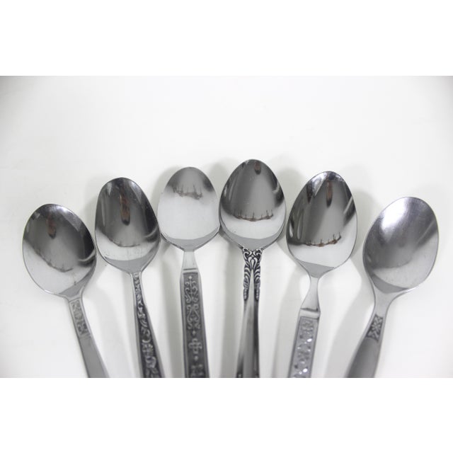 1960s Curated Set of 6 Mid Century Modern Stainless Steel Tea or Dessert Spoons, Mismatched For Sale - Image 4 of 9