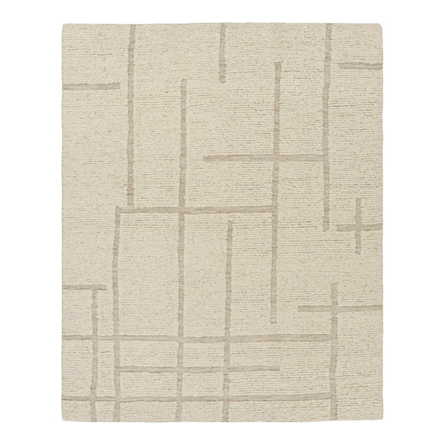 Rug & Kilim’s Modern Rug with Cream High-Low Geometric Patterns - 10x14 For Sale