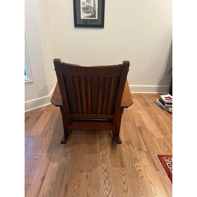Arts & Crafts 1910s Stickley Oversize Morris Rocking Chair For Sale - Image 3 of 7