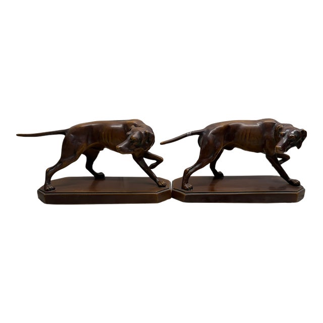 Early 20th Century Animalier-Style Bronzed Hunting Dog Sculptures or Bookends – Pair For Sale