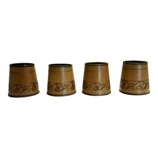 Set of 4 Exceptional c.1920’s Art’s & Crafts / Spanish Revival Hand-Crafted Hand-Painted Cylinder Parchment Lamp Shades For Sale
