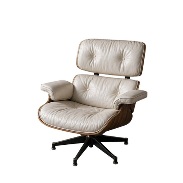 Animal Skin Set of Vintage Lounge Chairs in White Leather and Rosewood by Charles and Ray Eames, 1956 For Sale - Image 7 of 7