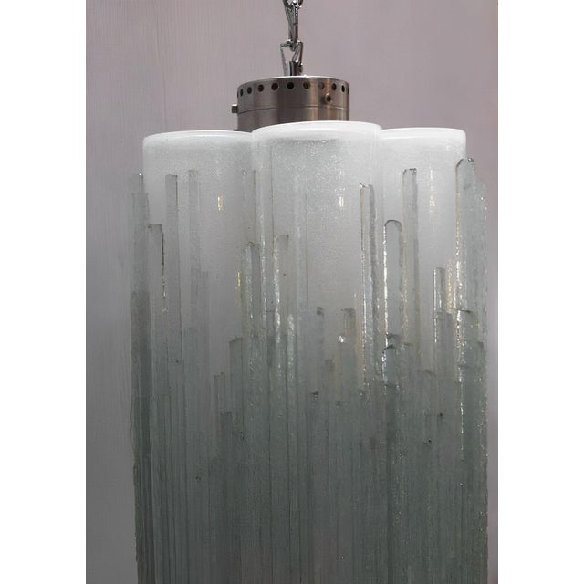 Italian Vintage Pendant W/ Frosted Murano Glass Tubes Designed by Poliarte For Sale - Image 3 of 6