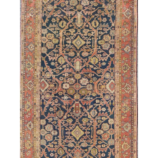 Antique Persian Sultanabad Gallery Rug With All Over Design in Blue Background 6' X 11' For Sale - Image 4 of 8