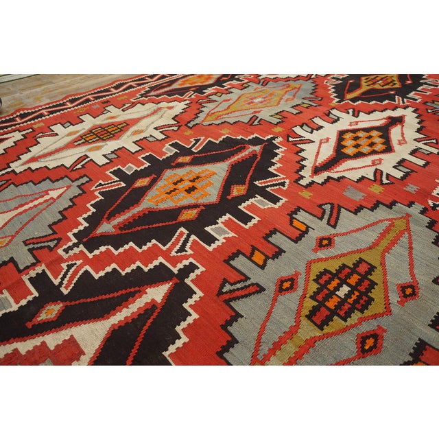 1900s Red Geometric Antique Caucasian Kilim Rug 6'0" X 11'8" Knotted Wool Carpet For Sale - Image 4 of 12