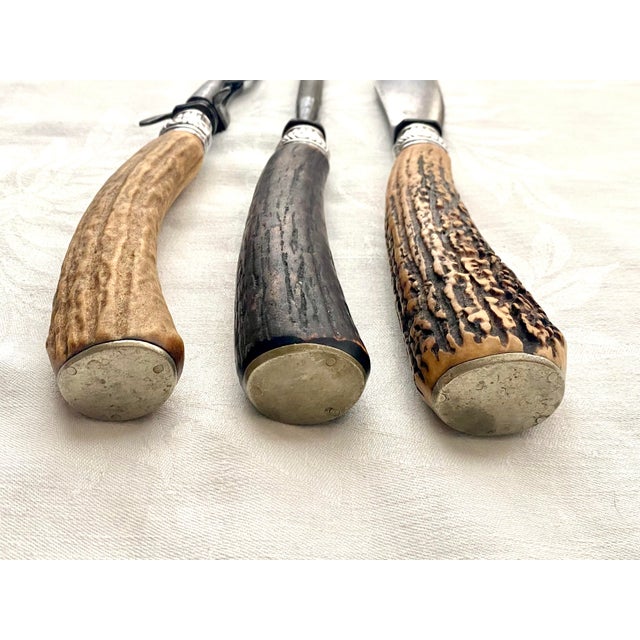 Traditional Antique Carving Set With Stag Antler Handles - 3 pcs For Sale - Image 3 of 14