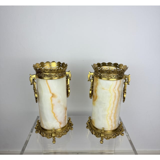 Rococo Antique French Onyx and Gilt Bronze Vases, 1800s, Set of 2 For Sale - Image 3 of 9