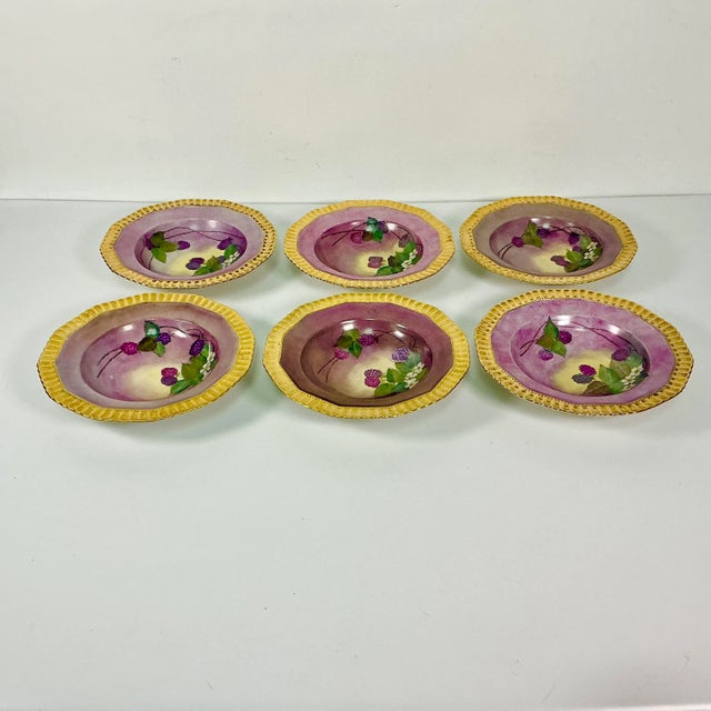 1961 Vintage Boho Chic Hollywood Regency Majolica Czechoslovakia Porcelain Gilded Bowls - Set of 6. For Sale - Image 11 of 14