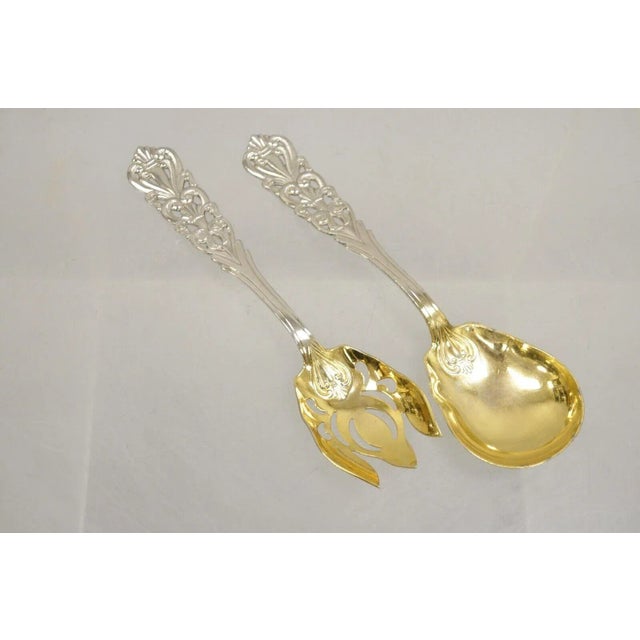 Baroque Vintage Italian Baroque Style Epns Silver & Gold Plated Serving Spoon and Fork Set For Sale - Image 3 of 10