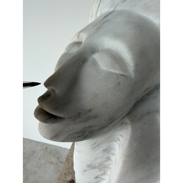 1980s Vintage Hand-Carved Marble Female Bust Sculpture For Sale - Image 12 of 12