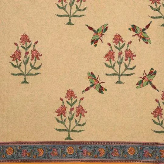 Often spotted after monsoon rains, the happy dragonfly is paired with pretty florals to create these cheerful linens....