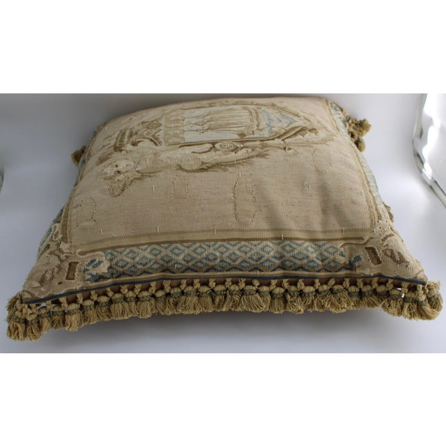 Antique French Aubusson Tapestry Needlepoint Pillow W/Cherubs Putto, 24x24" For Sale - Image 10 of 11