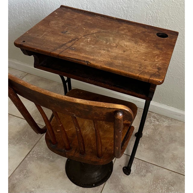 1920s Antique School Desk and Chair For Sale - Image 5 of 11