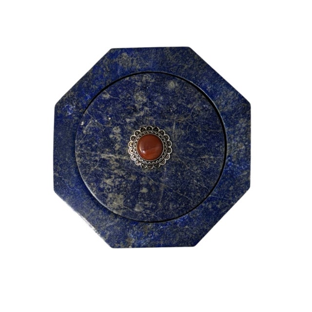Modern Mid 20th Century Lapis Lazuli Keepsake Box With Cabochon Stone For Sale - Image 3 of 12