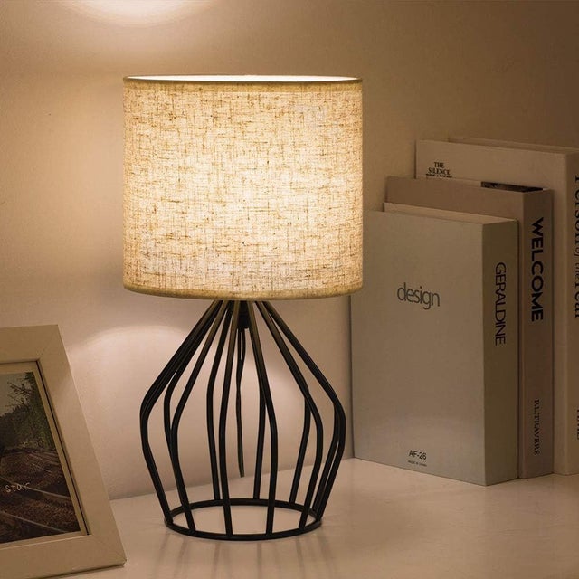 Early 21st Century Modern Black Bedside Table Lamp With Linen Shade For Sale - Image 5 of 8