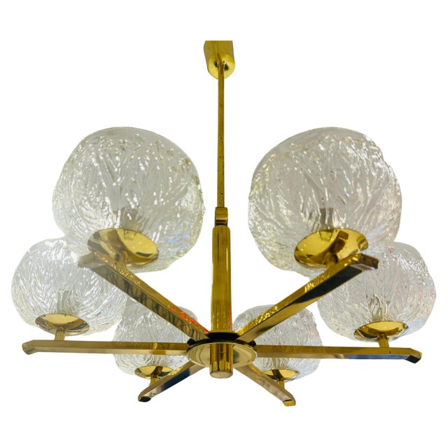 Swedish 1970s Mid Century Floral Glass Chandelier Pendant For Sale - Image 4 of 11