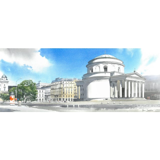 Paper Michal Suffczynski, Three Crosses Square, Warsaw, 2022, Watercolor For Sale - Image 7 of 7