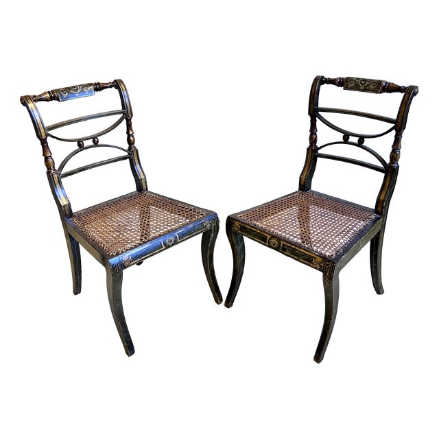 Regency Painted Cane-Seat Side Chairs, Set of 2 For Sale