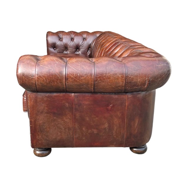 1970s Classic Chesterfield Leather Sofa – Tufted Back, Rolled Arms For Sale - Image 14 of 15