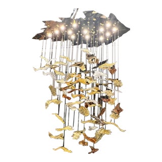 Modern Murano Glass and Brass Autumn Leaf Suspension Chandelier For Sale