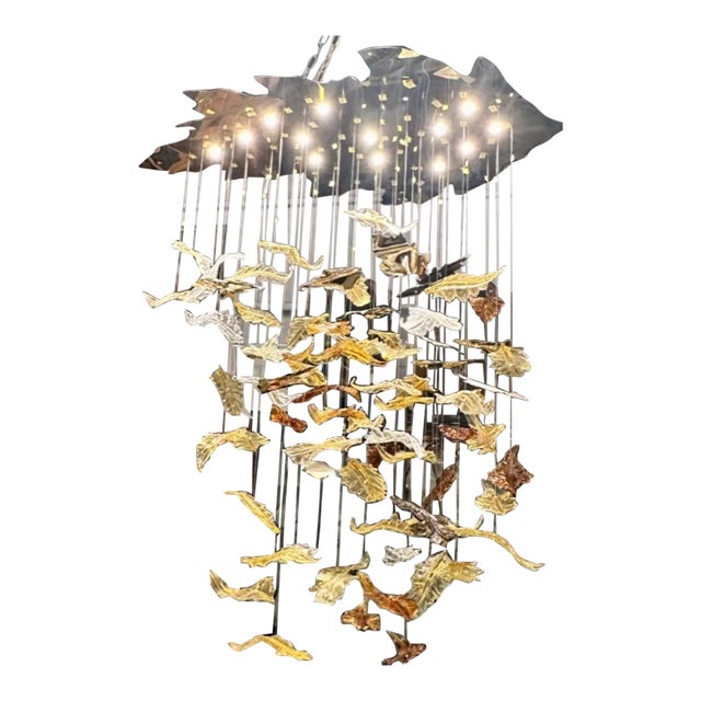 Modern Murano Glass and Brass Autumn Leaf Suspension Chandelier For Sale