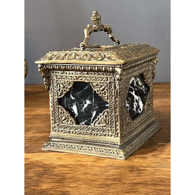 Early 1900s Ornate Baroque Bronze & Marble Casket For Sale In New York - Image 6 of 7