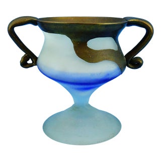 20th CenturyVase in Satin Glass and Galvanized Copper or Bronze by Filip Ravert, Bucharest, 1970s For Sale