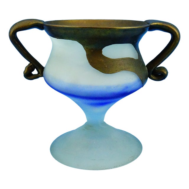 20th CenturyVase in Satin Glass and Galvanized Copper or Bronze by Filip Ravert, Bucharest, 1970s For Sale